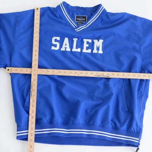 VTG 90S Holloway Blue Embroidered Salem V Neck Windbreaker  Pullover Jacket 2XL - Picture 3 of 10